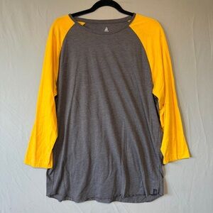 Ripzone Mens Long Raglan Sleeve T Shirt Size XL Grey Yellow Preppy Casual Layers
